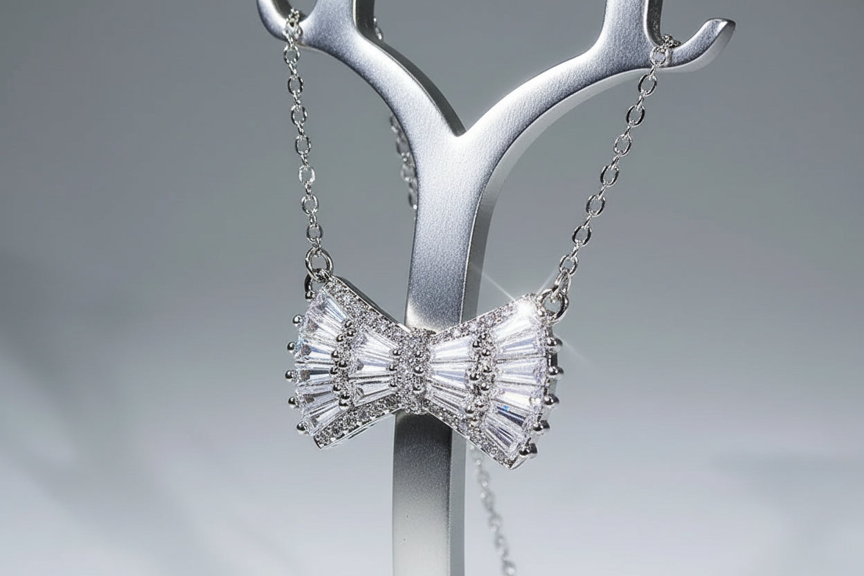 Minimalist Bowknot Zircon Platinum Plated Jewelry Set