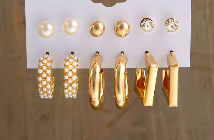 Vintage Gold Hoop Earrings Set Circle Geometric Twist Pearl Dangle Earrings