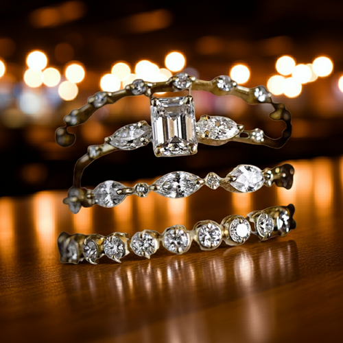 Load image 1 in gallery view. 4PCS Gold Plated Zircon Eternity Bands Ring Set