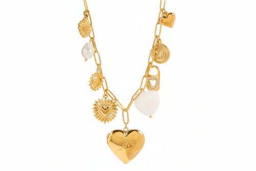 Load image 1 in gallery view. 18K Gold Plate Classic White Cubic Zircon Hollow Heart Pendant Necklace
