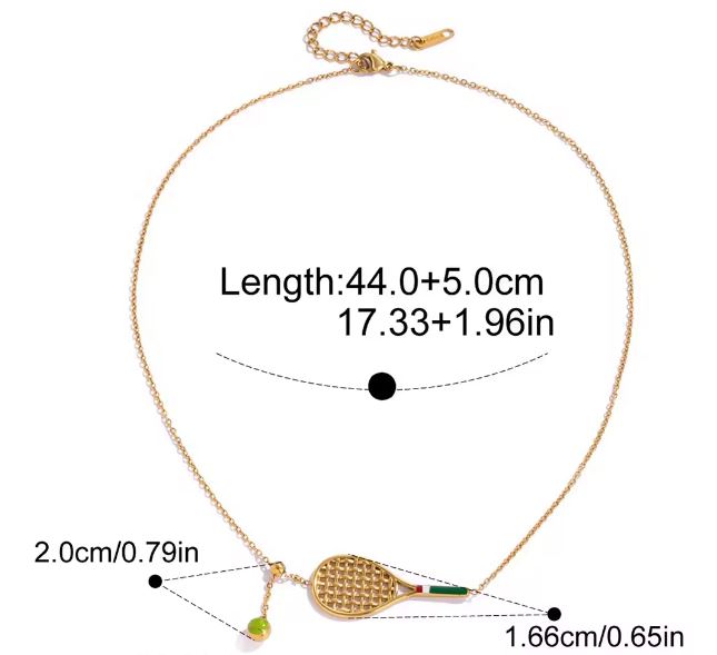 18K Gold Plated Necklace Classic White Zircon Tennis Racket Pendant Necklace for Women and Kids