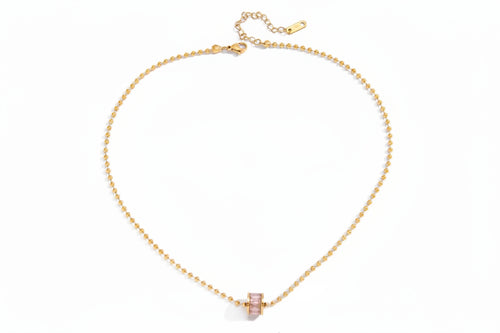 Load image 1 in gallery view. 18K Gold Stainless Steel Square Pink Rhinestone Circle Pendant