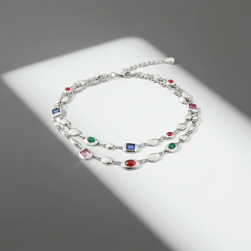 Load image 1 in gallery view. Red Light Blue Double-Layer Diamond-Encrusted Necklace Aged Neckband with Exquisite Beads Chain for Girlish Look