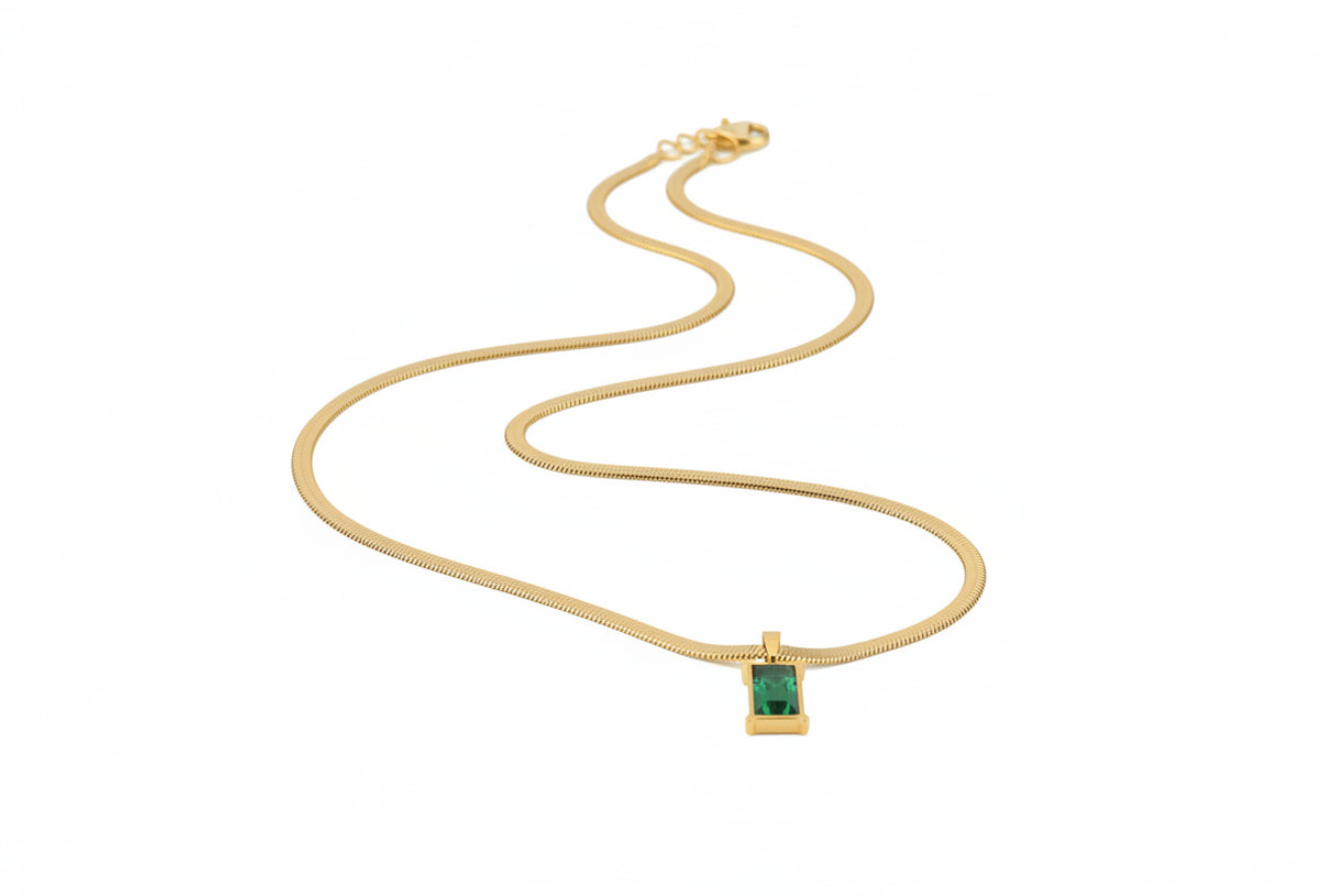 18k Gold Plated Women Necklace Green Lab Created Stone