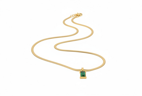 Load image 1 in gallery view. 18k Gold Plated Women Necklace Green Lab Created Stone