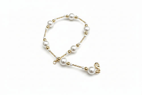Load image 1 in gallery view. 18K Gold Plated White Pearl Handmade Bracelet Baroque Vintage Ball Shape