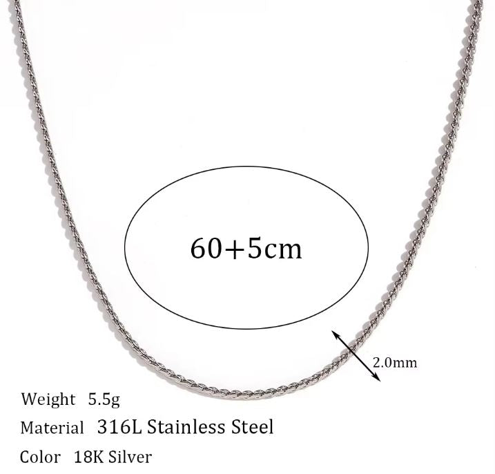 Silver Plated  Waterproof  Chain  Necklace Fashion Jewelry