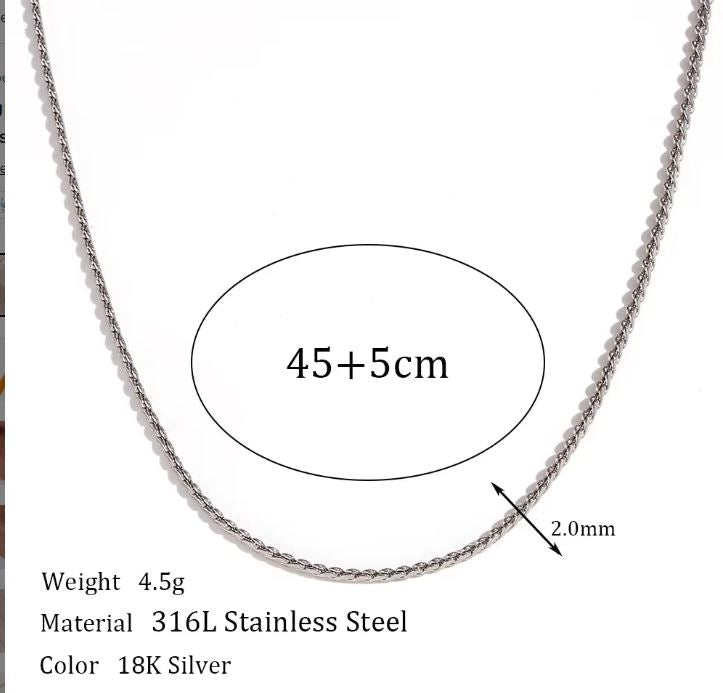 Silver Plated  Waterproof  Chain  Necklace Fashion Jewelry