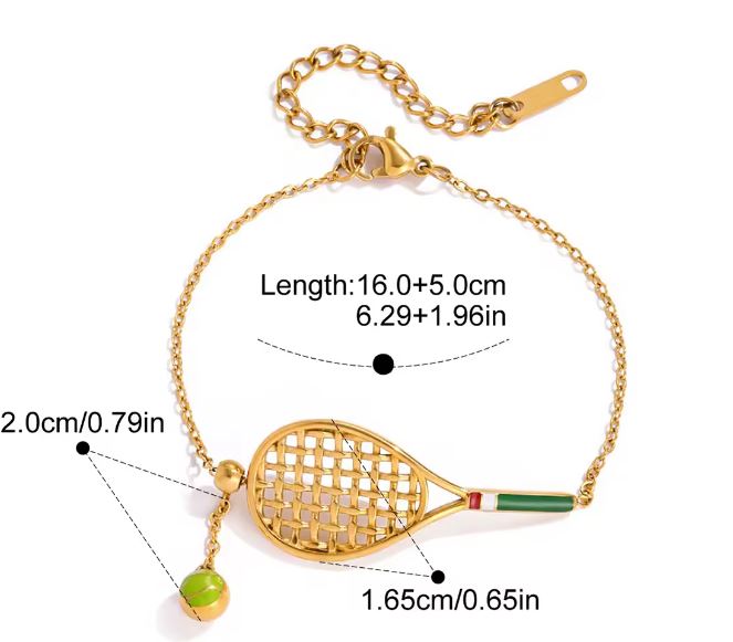 18K Gold Plated Necklace Classic White Zircon Tennis Racket Pendant Necklace for Women and Kids