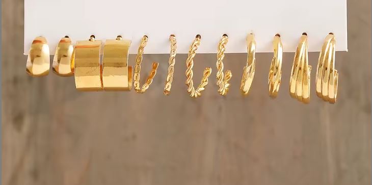 Vintage Gold Hoop Earrings Set for Women Boho Metal Circle Geometric Twist Pearl Dangle Earrings