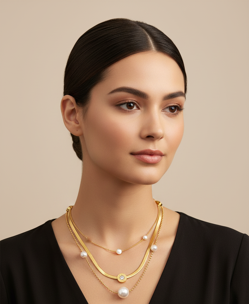 18k Gold Plated Love Cross Charm Fashion Jewelry Stainless Steel Chain Link Heart Pearl Pendant Necklace for Women