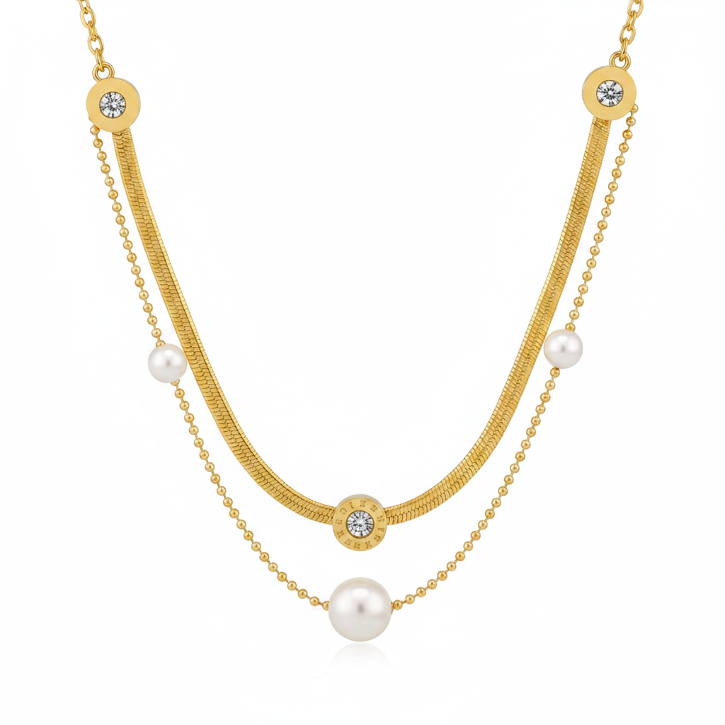 18k Gold Plated Love Cross Charm Fashion Jewelry Stainless Steel Chain Link Heart Pearl Pendant Necklace for Women