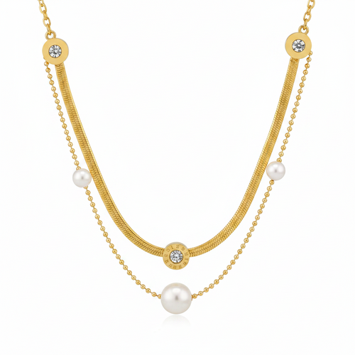 Load image 1 in gallery view. 18k Gold Plated Love Cross Charm Fashion Jewelry Stainless Steel Chain Link Heart Pearl Pendant Necklace for Women