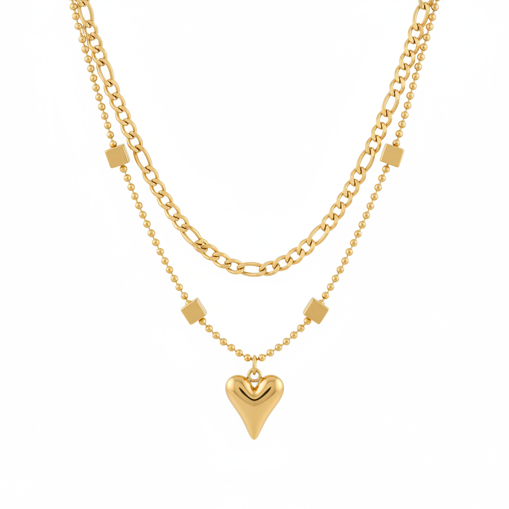 18k Gold Plated Love Cross Charm Fashion Jewelry Chain Link Heart Pendant Necklace