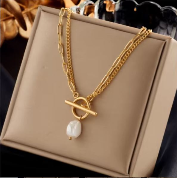 18k Gold Plated Charm Fashion Jewelry Chain Link round V shape Pendant Necklace