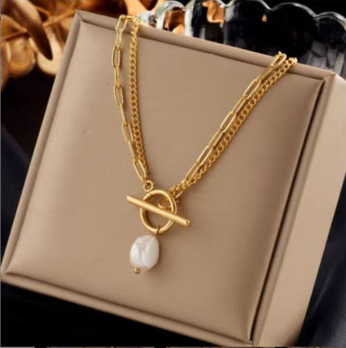Load image 1 in gallery view. 18k Gold Plated Charm Fashion Jewelry Chain Link round V shape Pendant Necklace