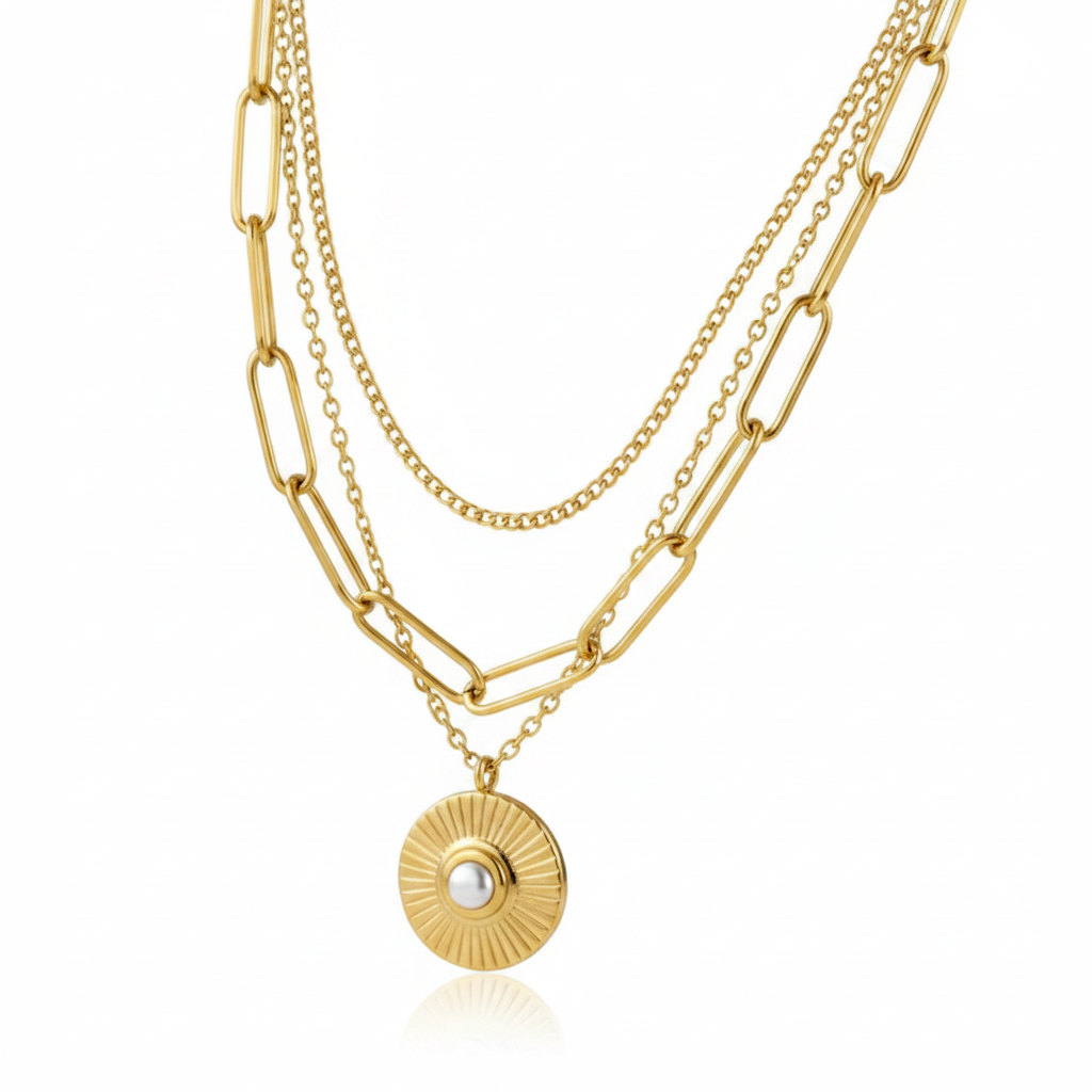 18k Gold Plated Charm Fashion Jewelry Chain Link round Pendant Necklace