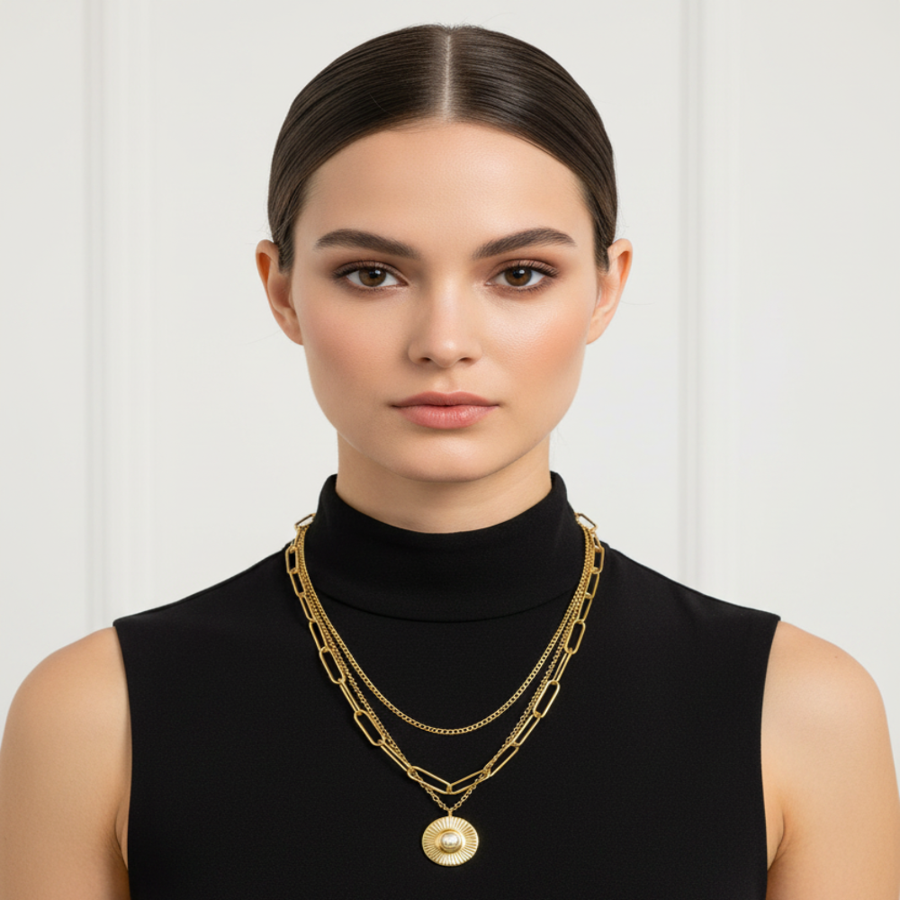 18k Gold Plated Charm Fashion Jewelry Chain Link round Pendant Necklace
