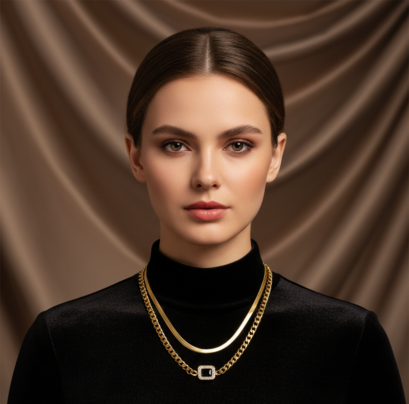 18k Gold Plated Charm Fashion Jewelry Chain Link squire Pendant Necklace