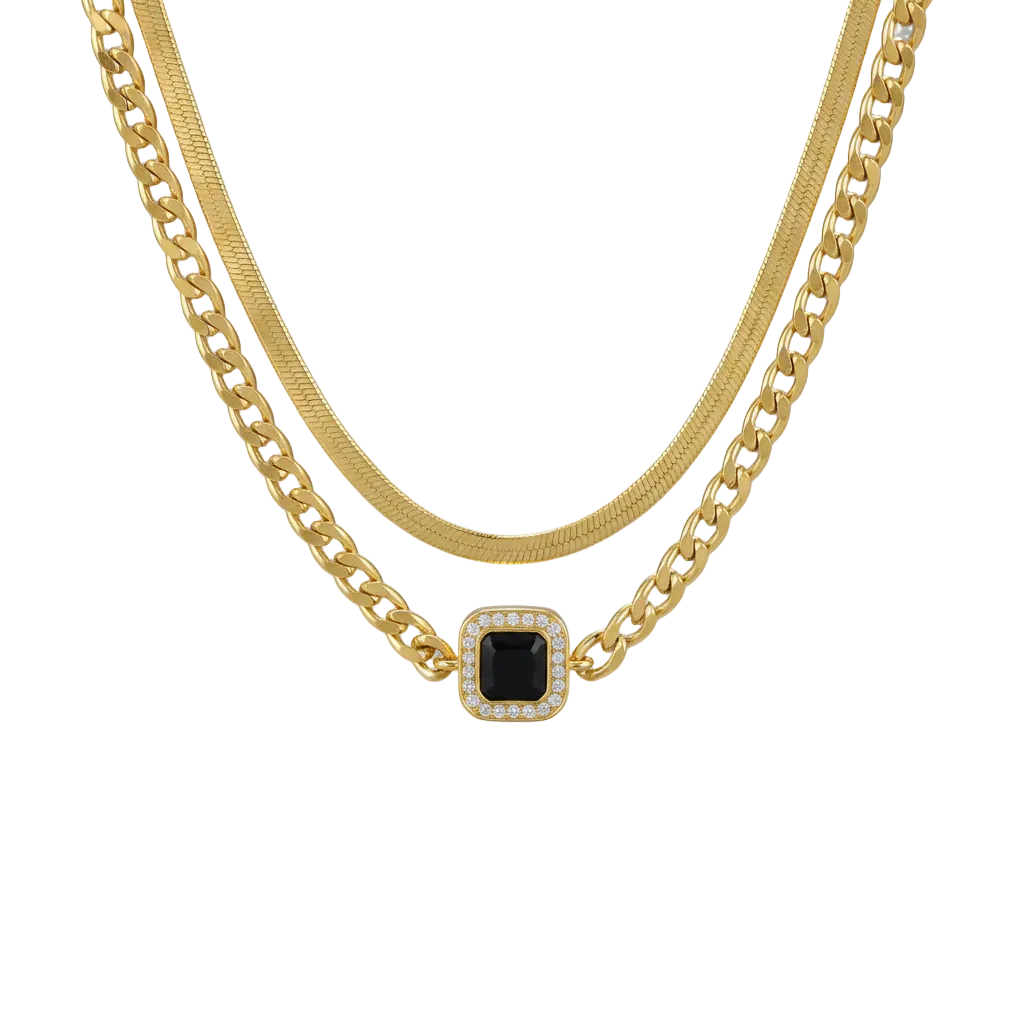 18k Gold Plated Charm Fashion Jewelry Chain Link squire Pendant Necklace