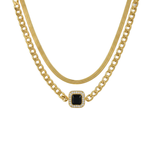 Load image 1 in gallery view. 18k Gold Plated Charm Fashion Jewelry Chain Link squire Pendant Necklace