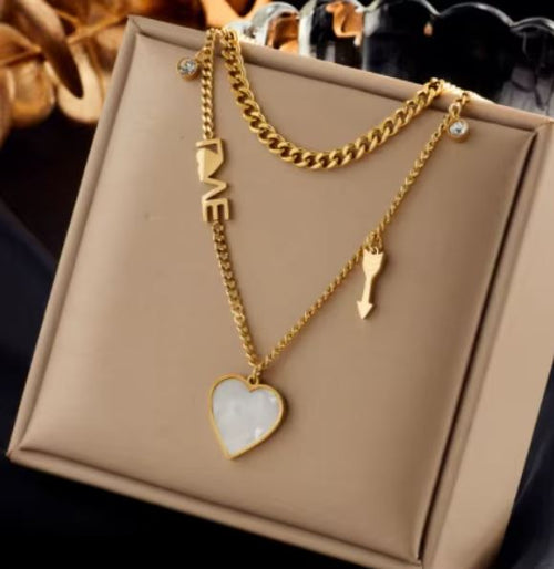 Load image 1 in gallery view. 18k Gold Plated Charm Fashion Jewelry Chain Link Heart Pendant Necklace