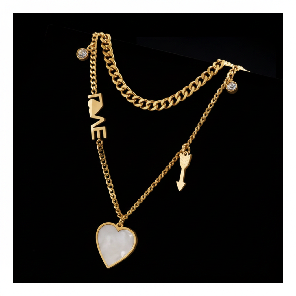 18k Gold Plated Charm Fashion Jewelry Chain Link Heart Pendant Necklace