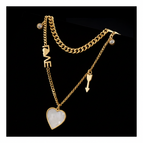 Load image 1 in gallery view. 18k Gold Plated Charm Fashion Jewelry Chain Link Heart Pendant Necklace