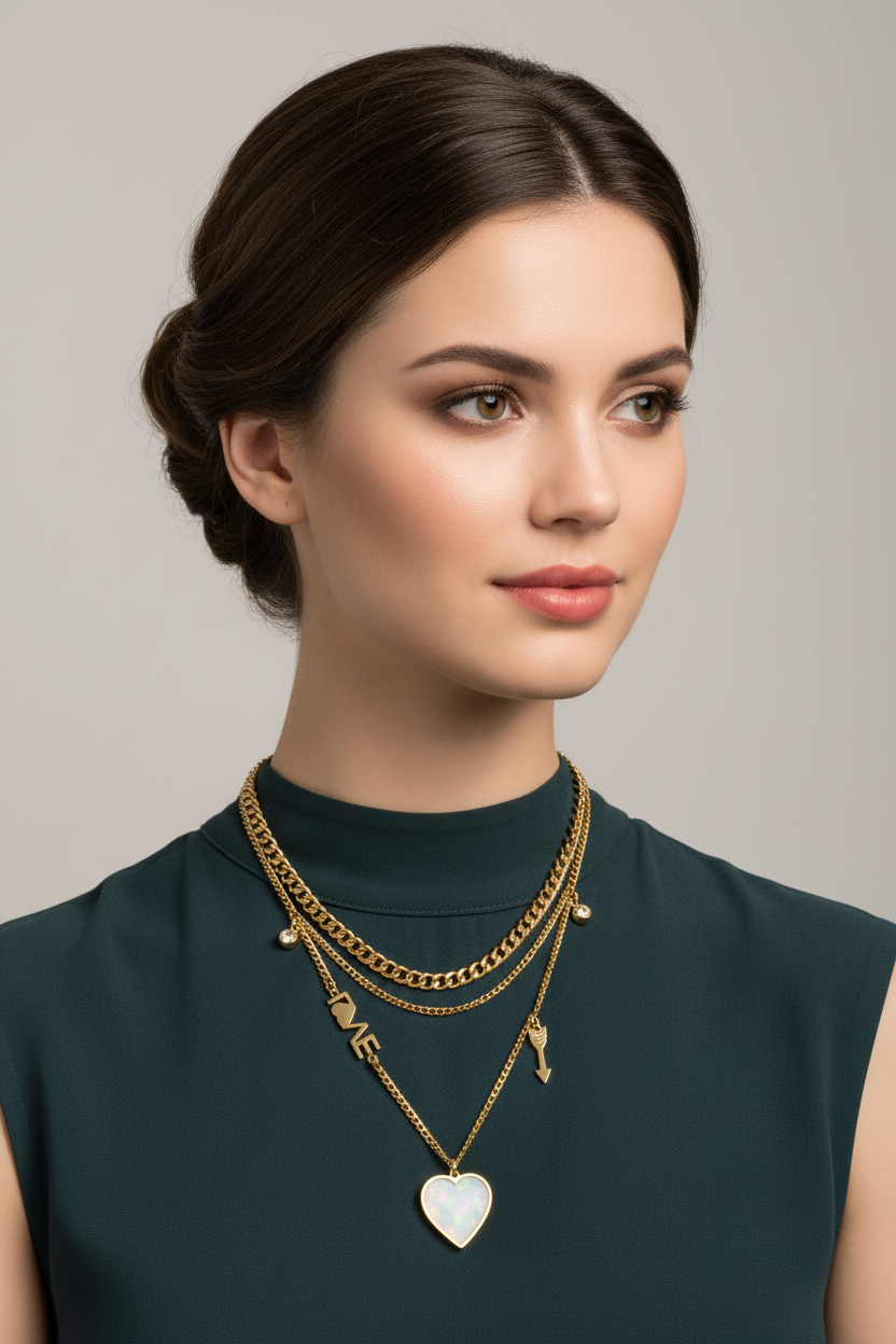 18k Gold Plated Charm Fashion Jewelry Chain Link Heart Pendant Necklace