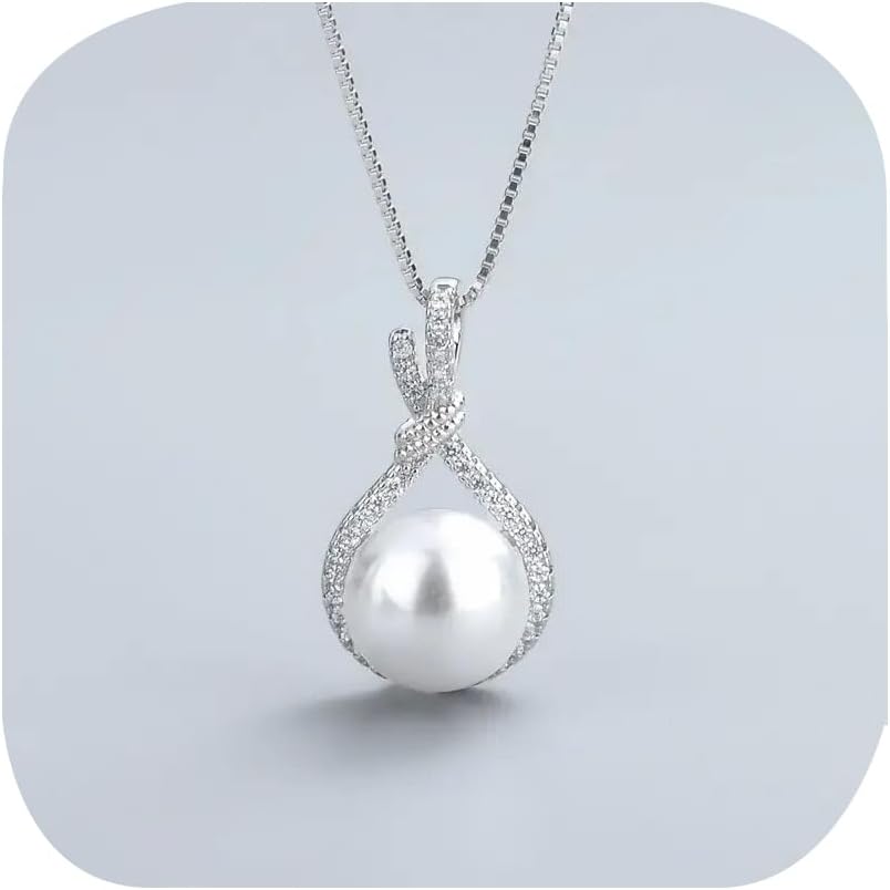 Freshwater Pearl Necklace 925 Sterling Silver Pendant Necklace