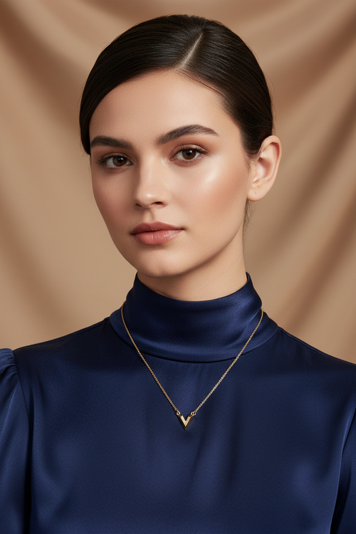 Load image 1 in gallery view. 18k Gold Plated Charm Fashion Jewelry Chain Link round V shape Pendant Necklace