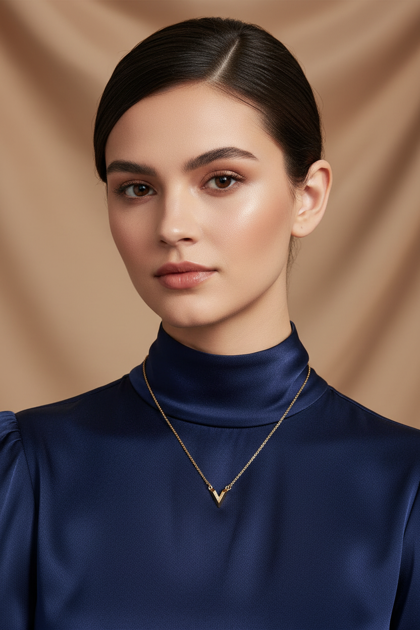 18k Gold Plated Charm Fashion Jewelry Chain Link round V shape Pendant Necklace