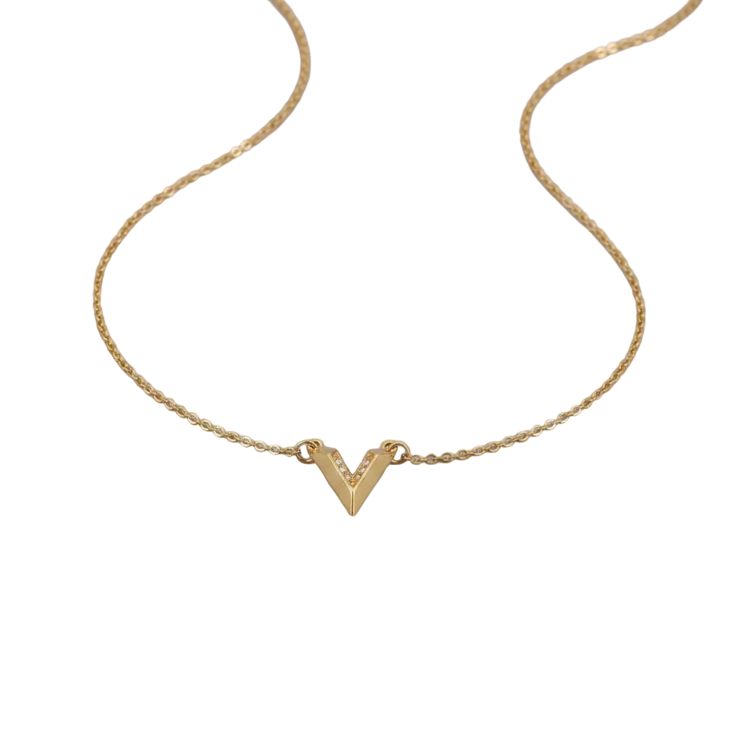 18k Gold Plated Charm Fashion Jewelry Chain Link round V shape Pendant Necklace