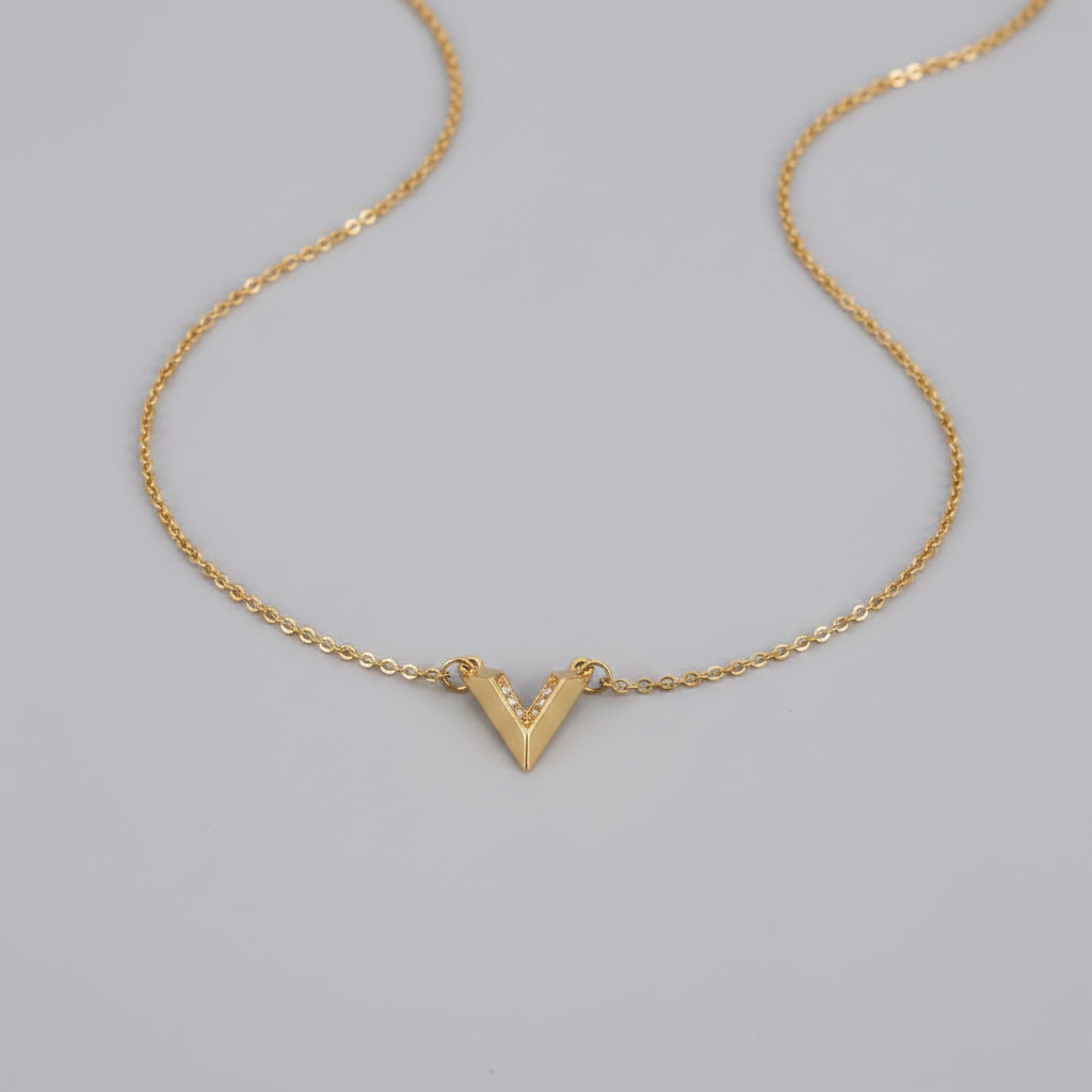 18k Gold Plated Charm Fashion Jewelry Chain Link round V shape Pendant Necklace
