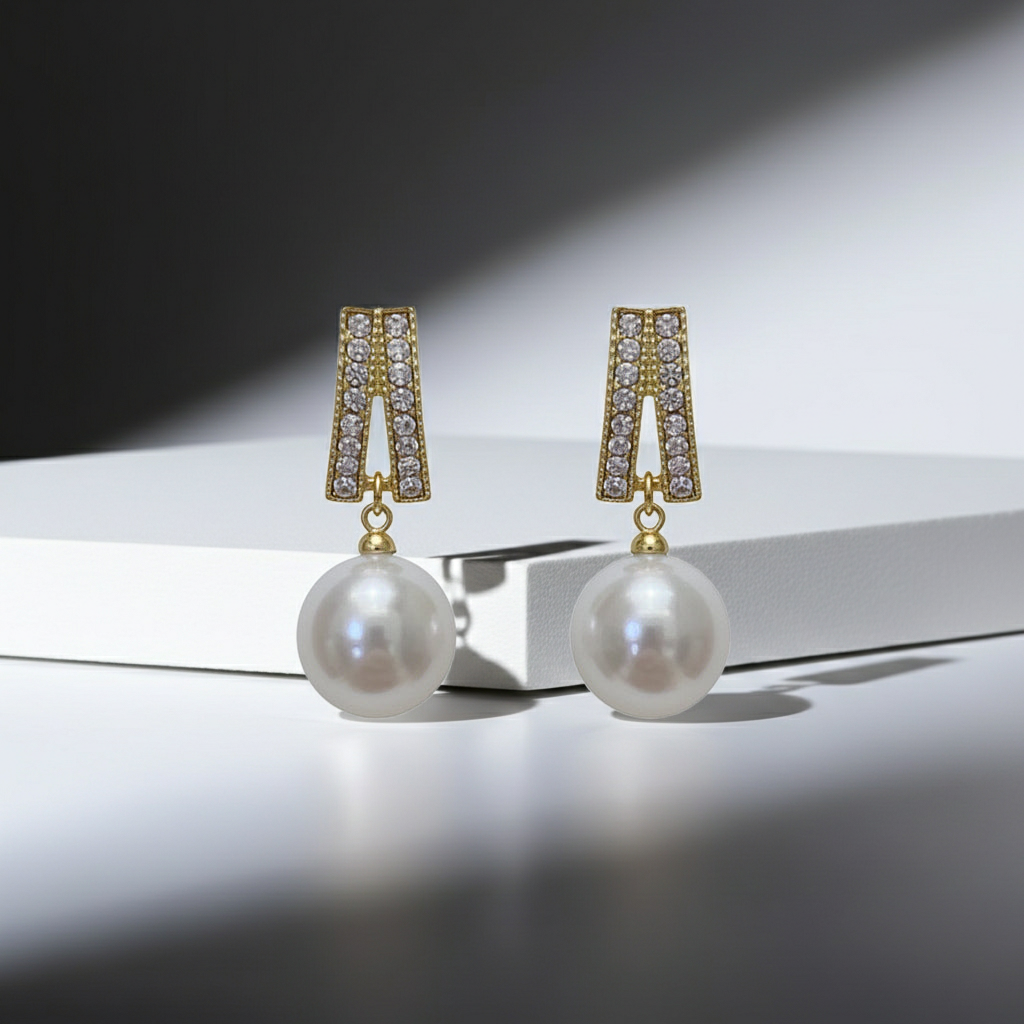 Pearl Earrings Women Diamond Ball Dangle Earrings Simple Exquisite Pearl Statement Stud Earring Gold Plated