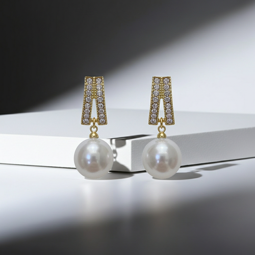 Load image 1 in gallery view. Pearl Earrings Women Diamond Ball Dangle Earrings Simple Exquisite Pearl Statement Stud Earring Gold Plated