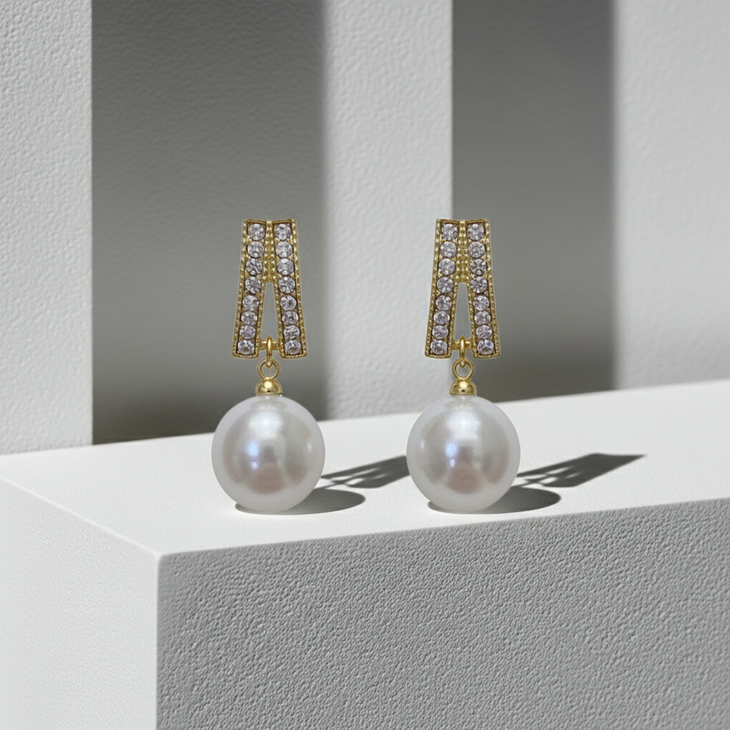 Pearl Earrings Women Diamond Ball Dangle Earrings Simple Exquisite Pearl Statement Stud Earring Gold Plated