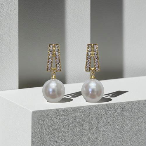 Load image 1 in gallery view. Pearl Earrings Women Diamond Ball Dangle Earrings Simple Exquisite Pearl Statement Stud Earring Gold Plated