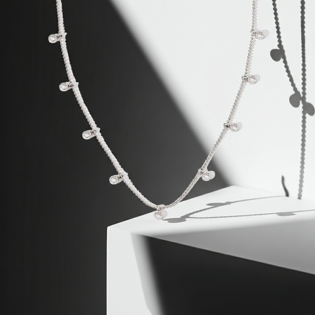 Platinum Plated White Cubic Zircon Exquisite Collar Charm Necklaces for Women