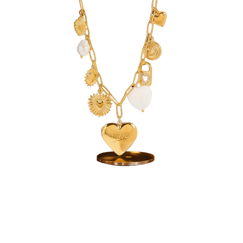 Load image 1 in gallery view. 18K Gold Plate Classic White Cubic Zircon Hollow Heart Pendant Necklace