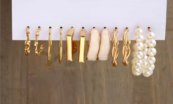 Vintage Gold Hoop Earrings Set for Women Boho Metal Circle Geometric Twist Pearl Dangle Earrings