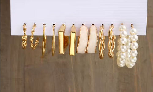 Load image 1 in gallery view. Vintage Gold Hoop Earrings Set for Women Boho Metal Circle Geometric Twist Pearl Dangle Earrings