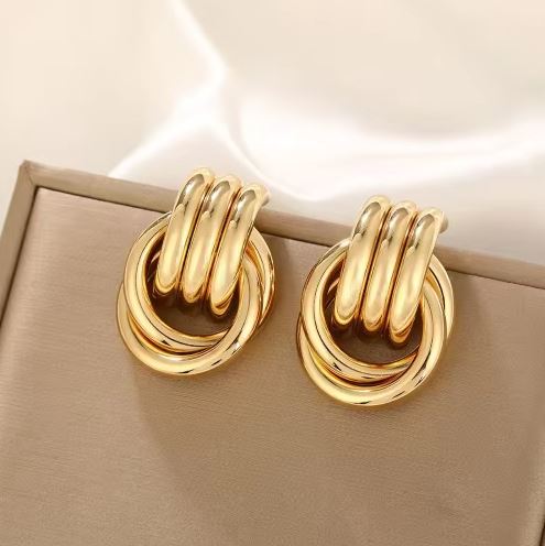 Gold Plated Chunky Statement Dangle Knot Hoop Earrings for Women and kids