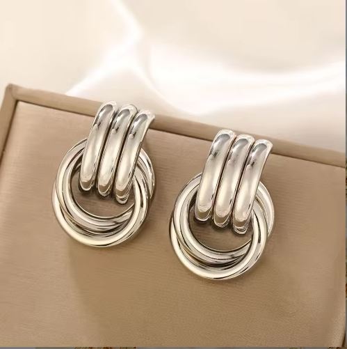 Load image 1 in gallery view. Silver Plated Chunky Statement Dangle Knot Hoop Earrings for Women and kids