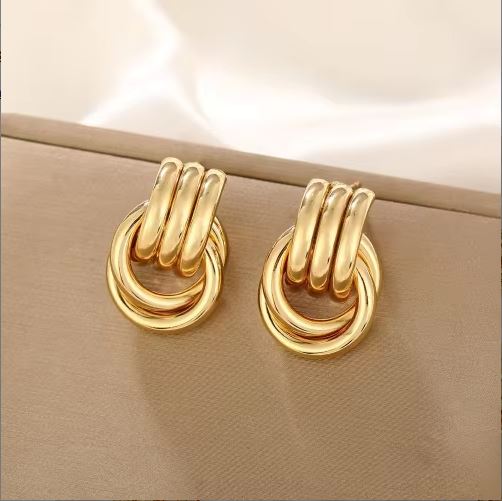 Gold Plated Chunky Statement Dangle Knot Hoop Earrings for Women Kids