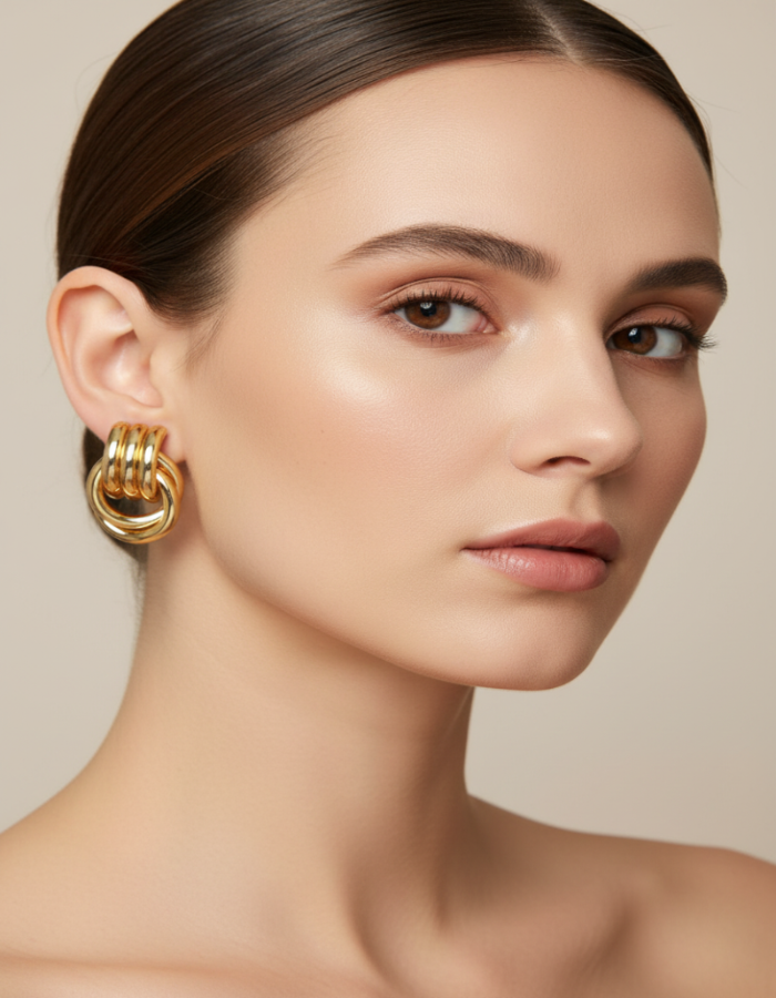 Gold Plated Chunky Statement Dangle Knot Hoop Earrings for Women Kids