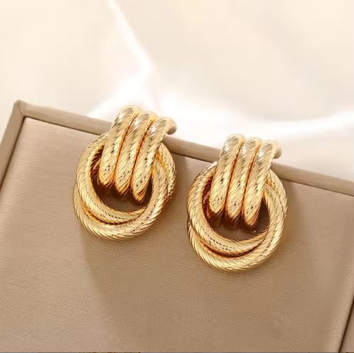 Gold Plated Chunky Statement Dangle Knot Hoop Earrings Women Kids