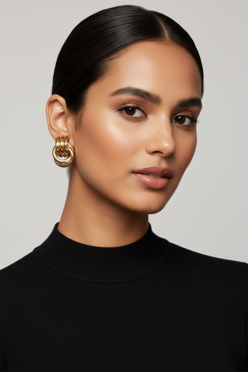 Load image 1 in gallery view. Gold Plated Chunky Statement Dangle Knot Hoop Earrings for Women and kids