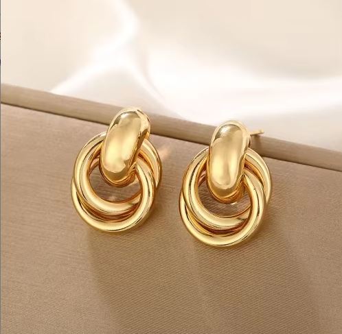 Gold Plated Chunky Statement Dangle Knot Hoop Earrings for Women Kids