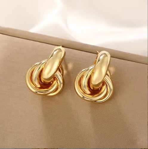 Load image 1 in gallery view. Gold Plated Chunky Statement Dangle Knot Hoop Earrings Women Kids